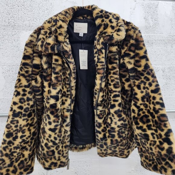 NWT A New Day Women's Faux Fur Leopard Print Zip Jacket Small - Picture 1 of 7